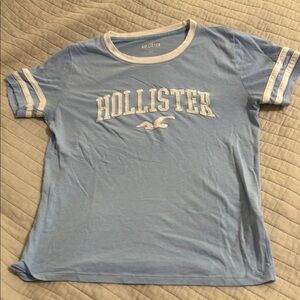 Hollister Blue and White Short Sleeve Tee Size XS